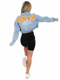 Best Pirce ๐ Love Tree Apparel Chenille KNOX Elastic Cropped Denim Jacket ๐ 21 Love Tree Apparel Chenille KNOX Elastic Cropped Denim Jacket