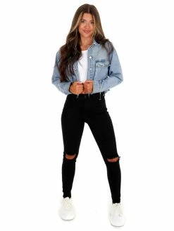 Love Tree Apparel Cropped Chenille TENN Denim Jacket
