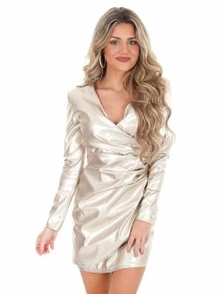 Coupon ๐งจ Day + Moon Steppin' Out Gold Leather ๐ Dress ๐งจ 10 Day + Moon Steppin' Out Gold Leather Dress