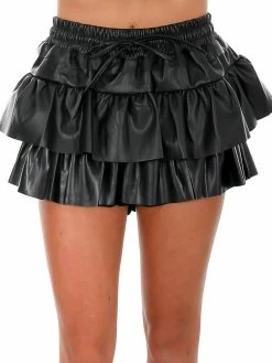 Day + Moon All That Jazz Leather Flounce Skirt Bottoms