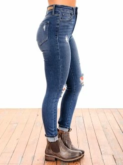 Apparel Bottoms For The Heart Dark High Rise Destroy Ankle Skinny Jeans