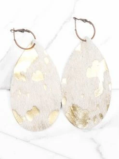 Jewelry Sale Gold Brushed Cowhide Leather Earrings