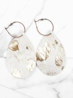 Jewelry Sale Gold Brushed Cowhide Leather Earrings