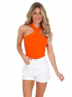 Allie Rose Game Plan Orange Halter Crop Top Apparel