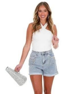 Allie Rose Apparel Game Plan White Halter Crop Top