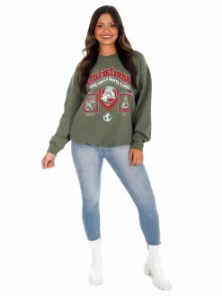 Livy Lu Sale Christmas Patch Military Green Thrifted Sweatshirt