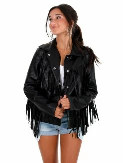 Cloud Ten Outerwear Walk This Way Pleather Fringe Jacket