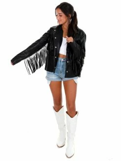 Cloud Ten Outerwear Walk This Way Pleather Fringe Jacket
