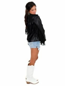 Cloud Ten Outerwear Walk This Way Pleather Fringe Jacket