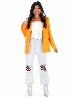 Cloud Ten Are You Ready Orange Satin Blazer Apparel