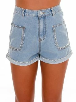 Cloud Ten Dance All Night Studded Light Denim Shorts Gameday