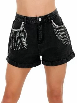 Best Pirce ๐ Cloud Ten Good Mood Black Rhinestone Fringe Jean Shorts ๐ 6 Cloud Ten Good Mood Black Rhinestone Fringe Jean Shorts