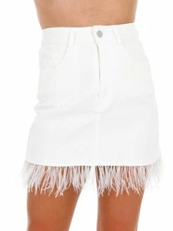 Cloud Ten All I Want Feather Fringe Denim Skirt