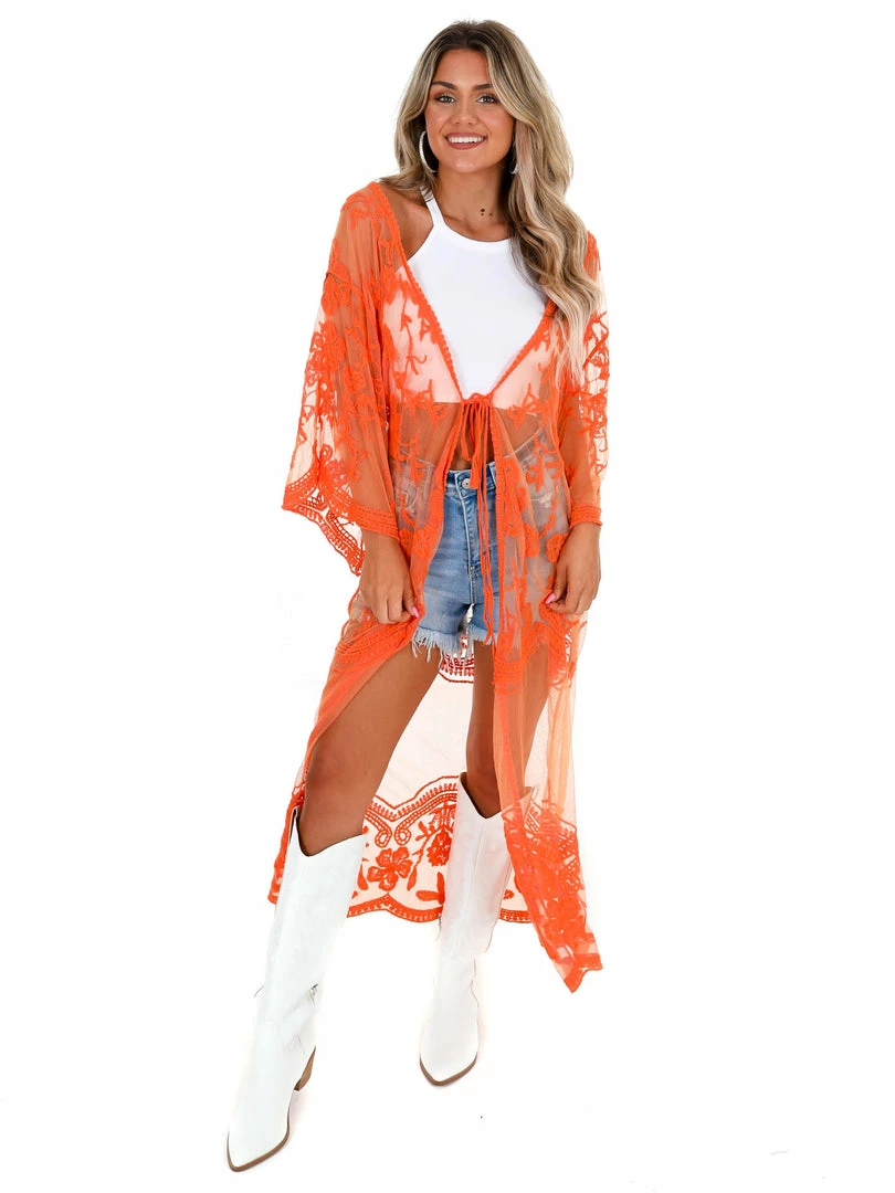 Best deal 🥰 Davi & Dani Go For It Orange Sheer Lace Kimono Apparel 👏 5 Davi & Dani Go For It Orange Sheer Lace Kimono Apparel