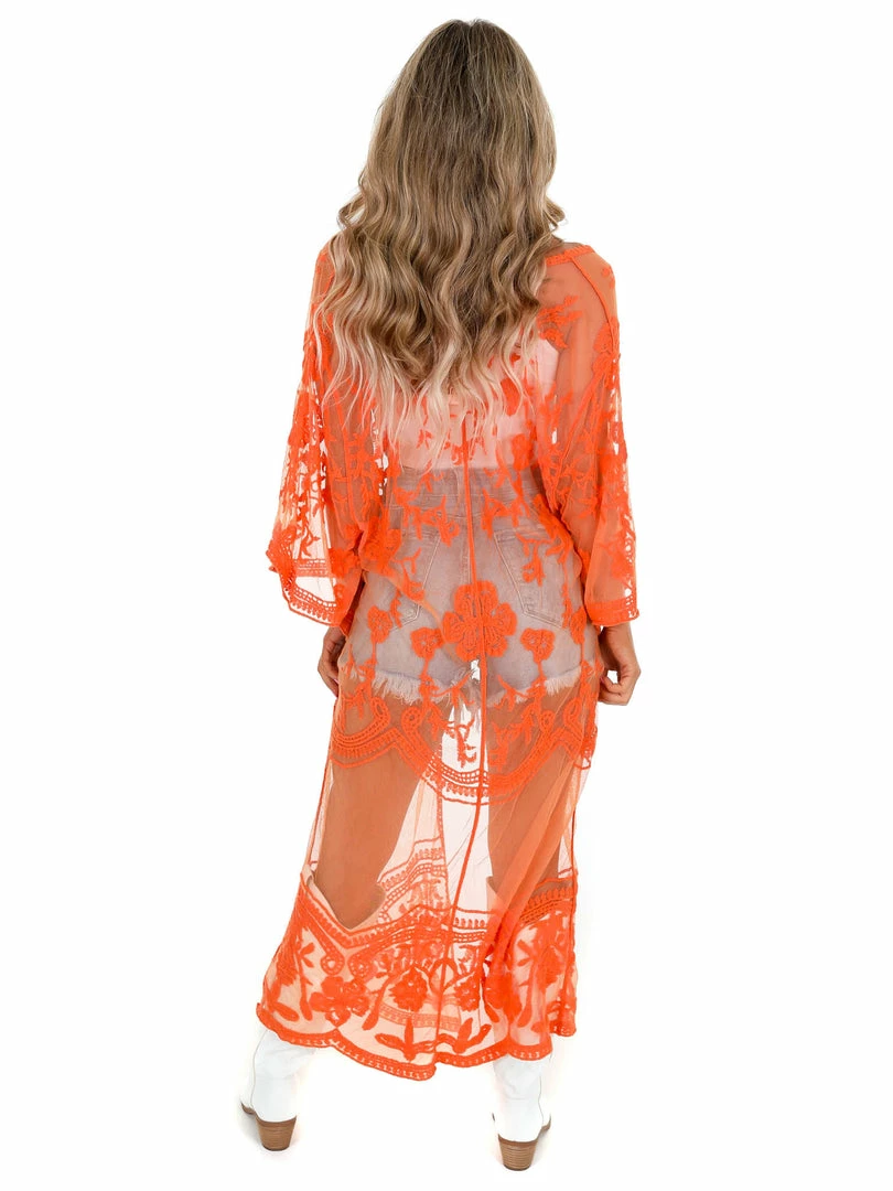 Best deal 🥰 Davi & Dani Go For It Orange Sheer Lace Kimono Apparel 👏 7 Davi & Dani Go For It Orange Sheer Lace Kimono Apparel