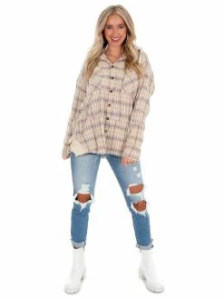Oli & Hali Need You Now Cream Plaid Hoodie Top