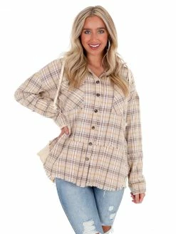 Oli & Hali Need You Now Cream Plaid Hoodie Top