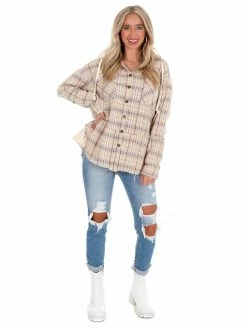 Oli & Hali Need You Now Cream Plaid Hoodie Top