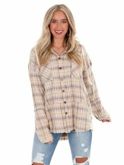 Oli & Hali Need You Now Cream Plaid Hoodie Top