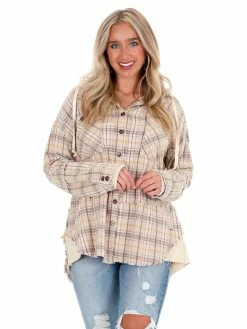 Oli & Hali Need You Now Cream Plaid Hoodie Top