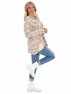 Oli & Hali Need You Now Cream Plaid Hoodie Top
