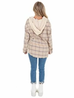 Oli & Hali Need You Now Cream Plaid Hoodie Top
