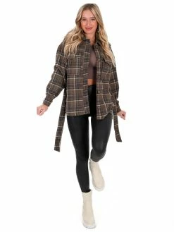 Hyfve Totally Flirty Plaid Belted Shacket Tops