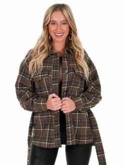 Hyfve Totally Flirty Plaid Belted Shacket Tops