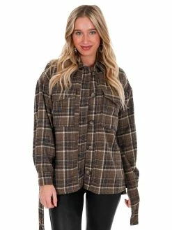 Hyfve Totally Flirty Plaid Belted Shacket Tops