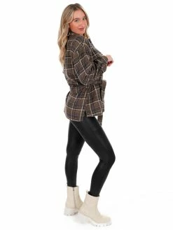 Hyfve Totally Flirty Plaid Belted Shacket Tops