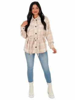 Hyfve Totally Flirty Plaid Belted Shacket Tops