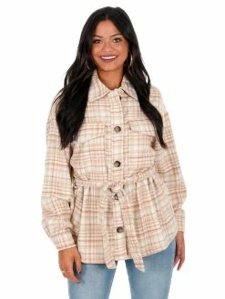 Hyfve Totally Flirty Plaid Belted Shacket Tops