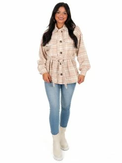Hyfve Totally Flirty Plaid Belted Shacket Tops