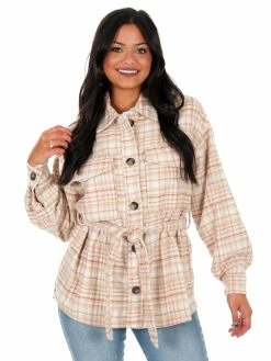 Hyfve Totally Flirty Plaid Belted Shacket Tops