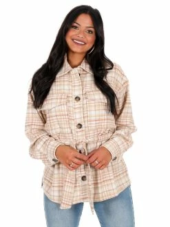 Hyfve Totally Flirty Plaid Belted Shacket Tops