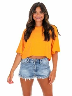 Promo 🎉 Hyfve Offense Orange Round Neck Top 🌟 10 Hyfve Offense Orange Round Neck Top