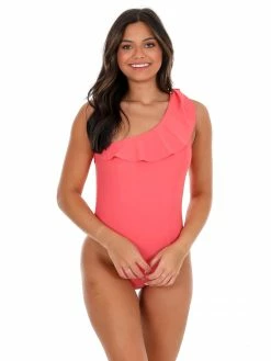 Hyfve Sale The Good Life Coral Pink Ruffle One Piece Swimsuit