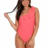 Hyfve Sale The Good Life Coral Pink Ruffle One Piece Swimsuit