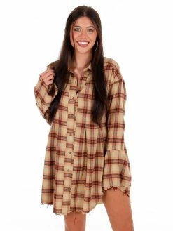 Easel Southern Nights Camel Orange Plaid Dress