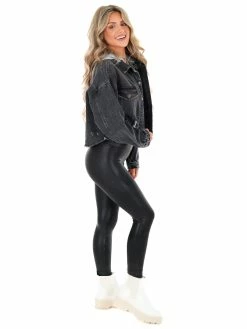 Easel White Tri-Star Black Cropped Denim Hoodie Jacket