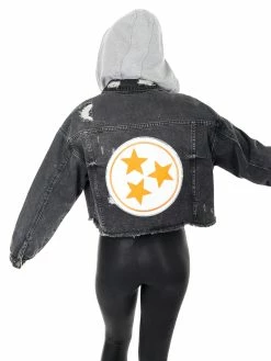 Easel White Tri-Star Black Cropped Denim Hoodie Jacket