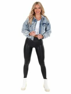 Easel Apparel Orange Tri-Star Cropped Denim Hoodie Jacket