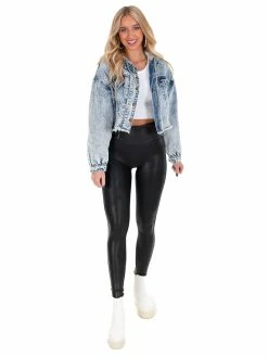 Easel Apparel Orange Tri-Star Cropped Denim Hoodie Jacket