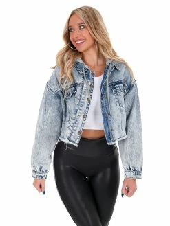 Easel Apparel Orange Tri-Star Cropped Denim Hoodie Jacket