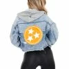 Easel Apparel Orange Tri-Star Cropped Denim Hoodie Jacket