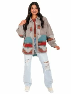 POL Makes You Beautiful Corduroy Aztec Jacket Tops