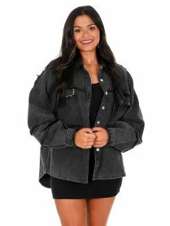 POL Drama Queen Studded Twill Jacket Tops