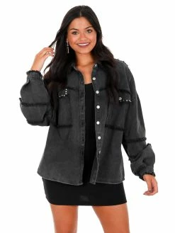 POL Drama Queen Studded Twill Jacket Tops