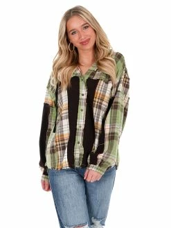 POL Runaway Love Mixed Plaid Top