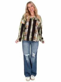 POL Runaway Love Mixed Plaid Top